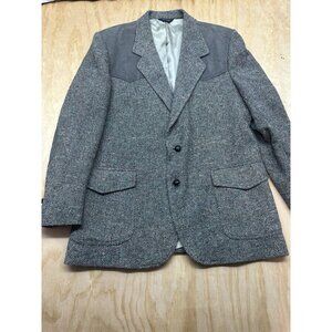 VTG Pendleton Western Suede Yoke Elbow Patches Wool Blazer Herringbone 46L Men’s